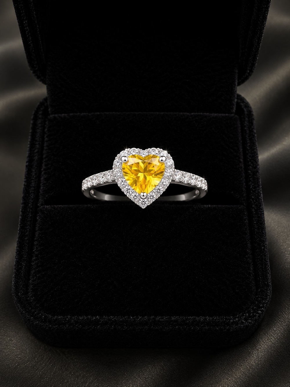 Yellow Heart-Cut Halo Engagement Ring - Silver Tone Size 10!